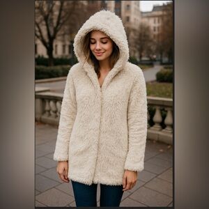 Hollister Faux Fur Coat Jacket Hooded Lined Small S